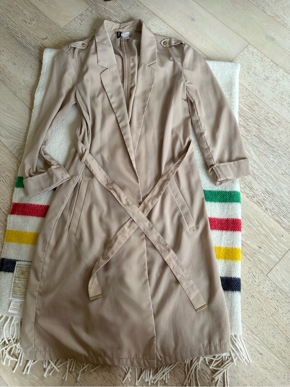 H&M Beige Wrap Trench Midi Dress